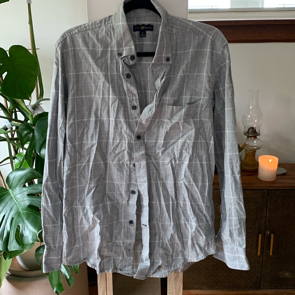 Mens Grey Button Down Dress Shirt